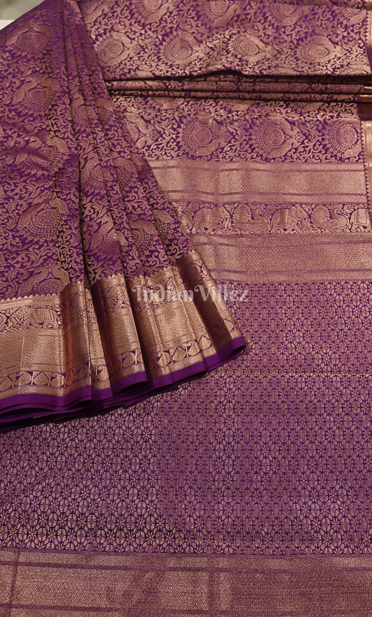 Dark Purple Pure Brocade Kanjivaram Silk Saree