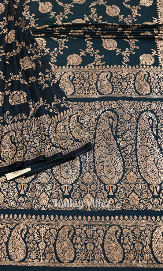 Peacock Blue Mashru Satin Silk Banarasi Saree