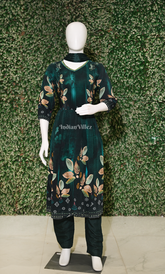 Green Floral Print Kurta Plazzoo with Dupatta Set