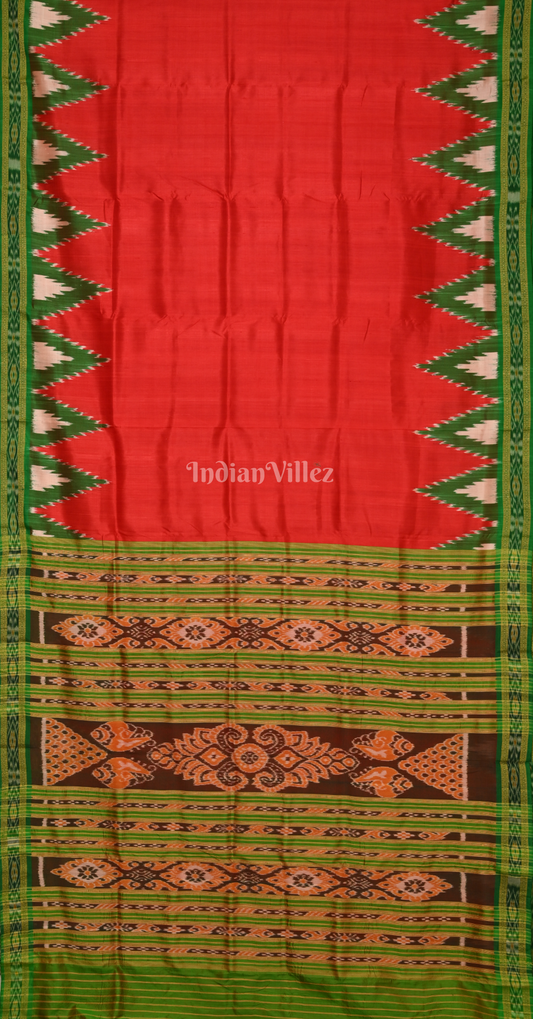Red Green Buti Design Odisha Ikat Khandua Silk Saree