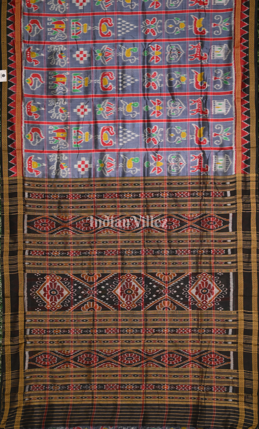 Grey Black Nabakothi Odisha Ikat Khandua Silk Saree