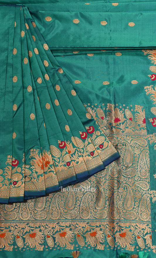 Teal Blue Pure Katan Silk Banarasi Saree