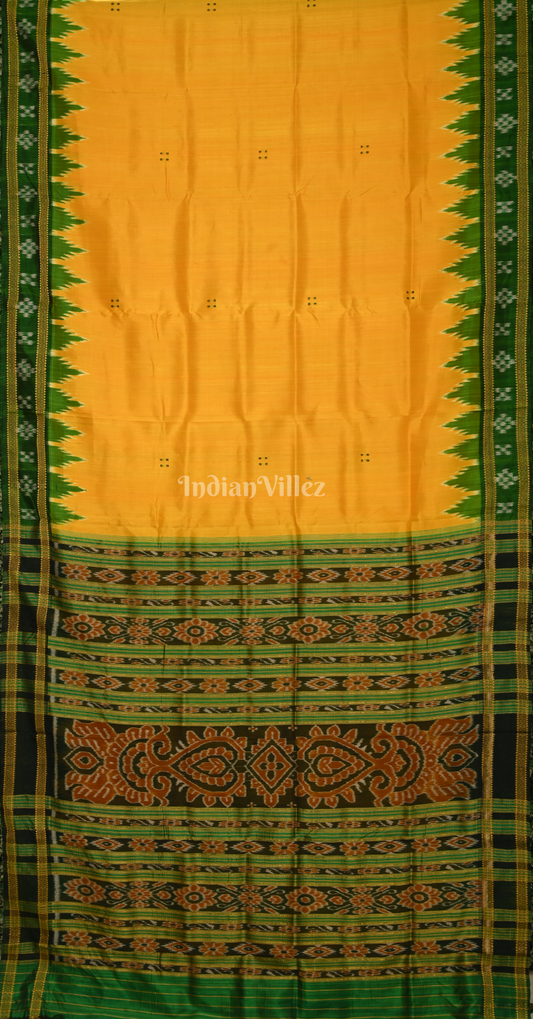 Mustard Yellow Green Buti Design Odisha Ikat Khandua Silk Saree