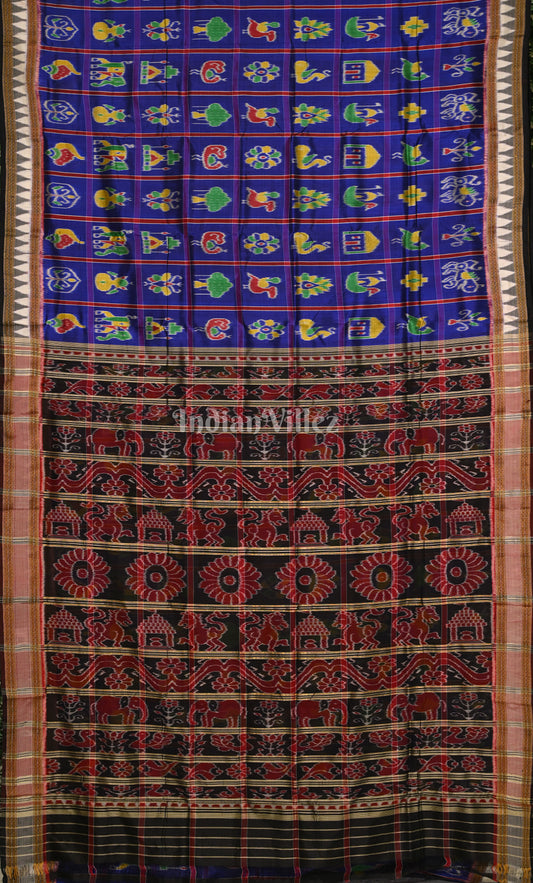 Blue Black Nabakothi Odisha Ikat Khandua Silk Saree