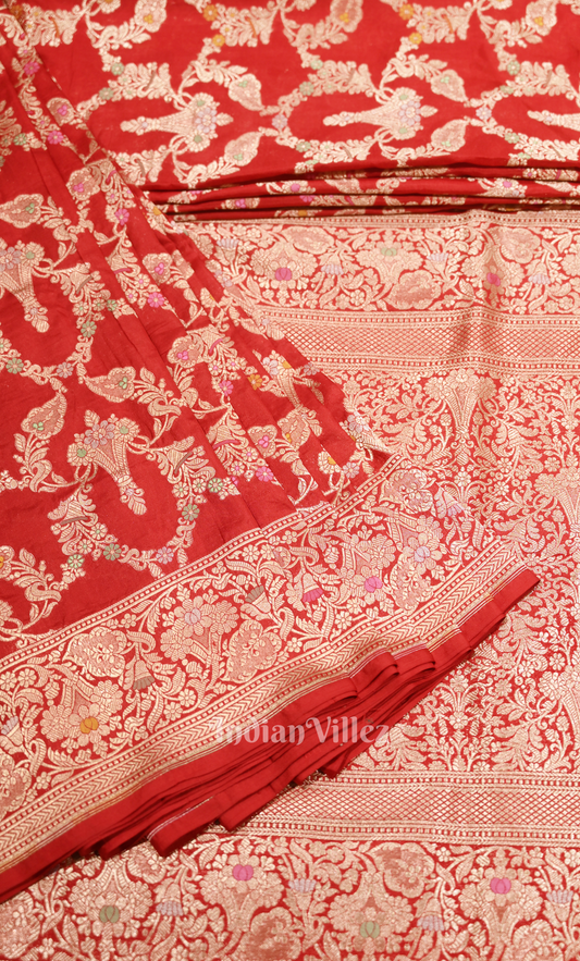 Exclusive Red Meenakari Pure Katan Banarasi Silk Saree