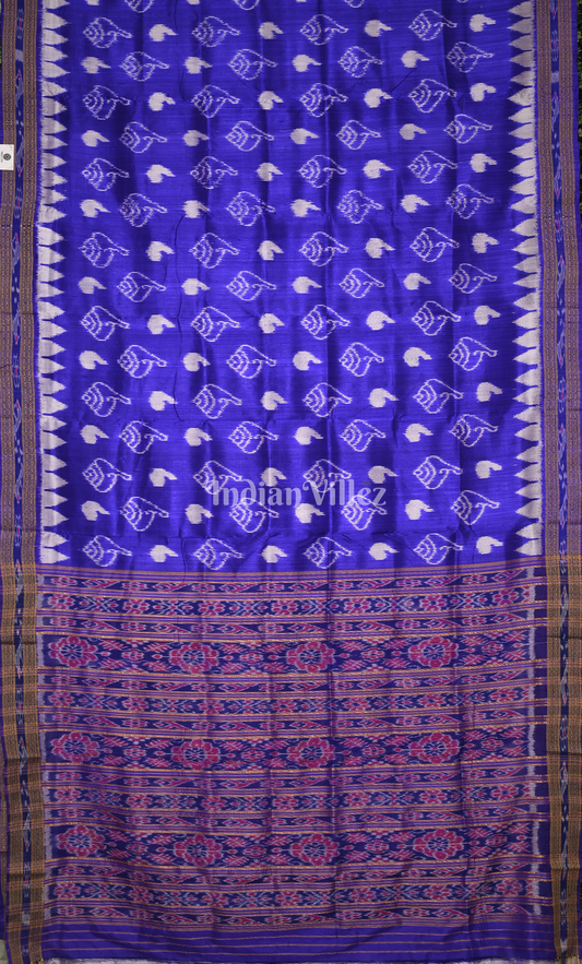 Royal Blue Sankha Motif Odisha Ikat Khandua Silk Saree