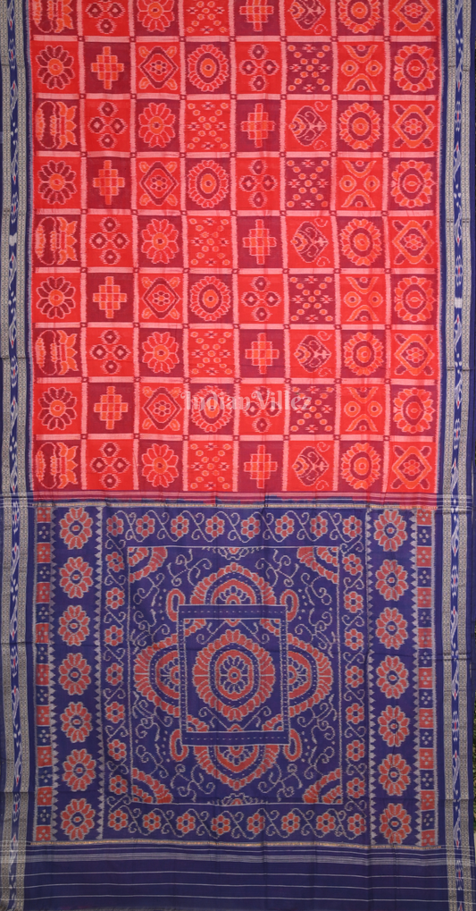 Red Blue Nabakothi Odisha Ikat Sambalpuri Pure Cotton Saree