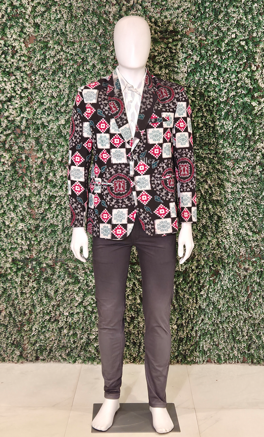Black with Multicolour Pasapali Odisha Ikat Men's Designer Blazer