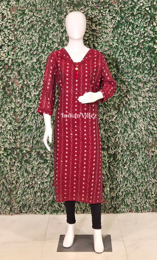 Red Tipa Design Odisha Ikat Designer Cotton Kurti for Women