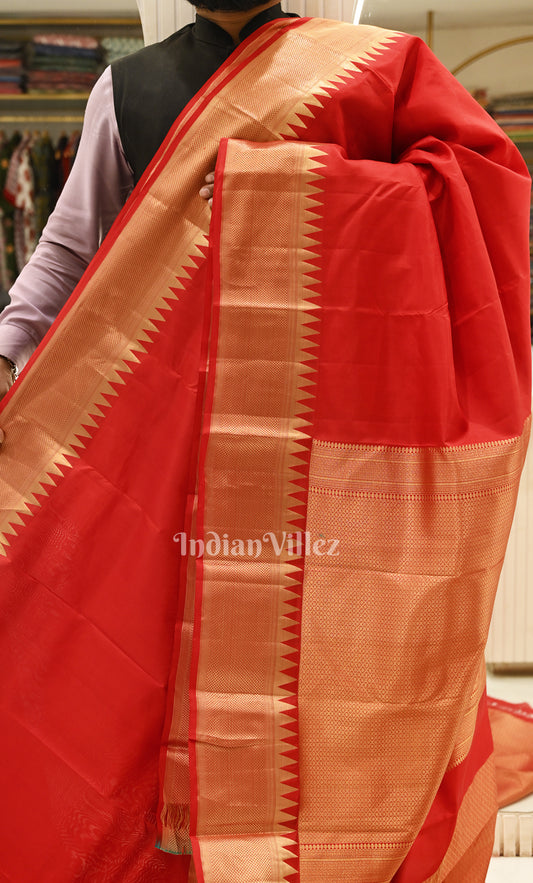 Bridal Wear Blood Red Brocade Pure Kanjivaram Silk Saree