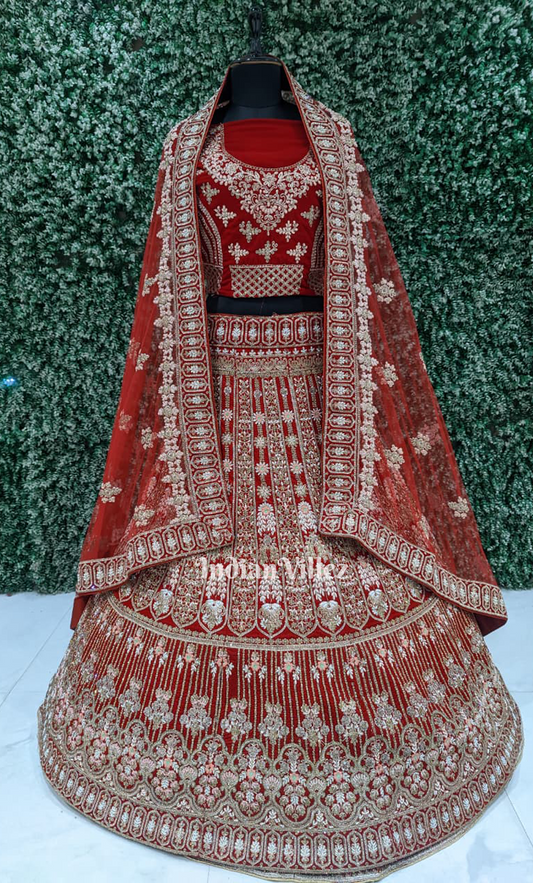 Exclusive Designer Maroon Thread Work Bridal Lehenga Choli With Dupatta