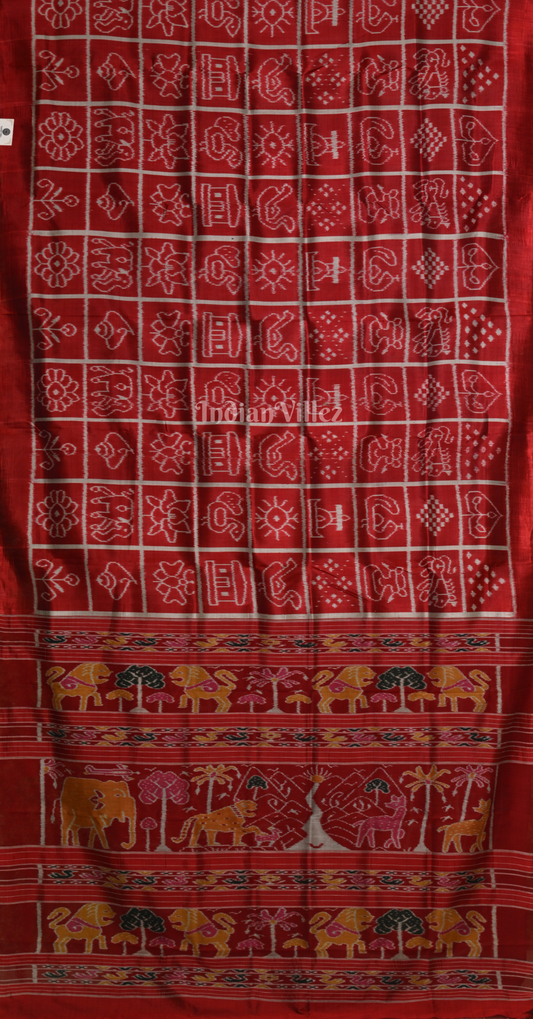 Maroon Nabakothi Contemporary Designer Silk Saree with Jungle Anchal