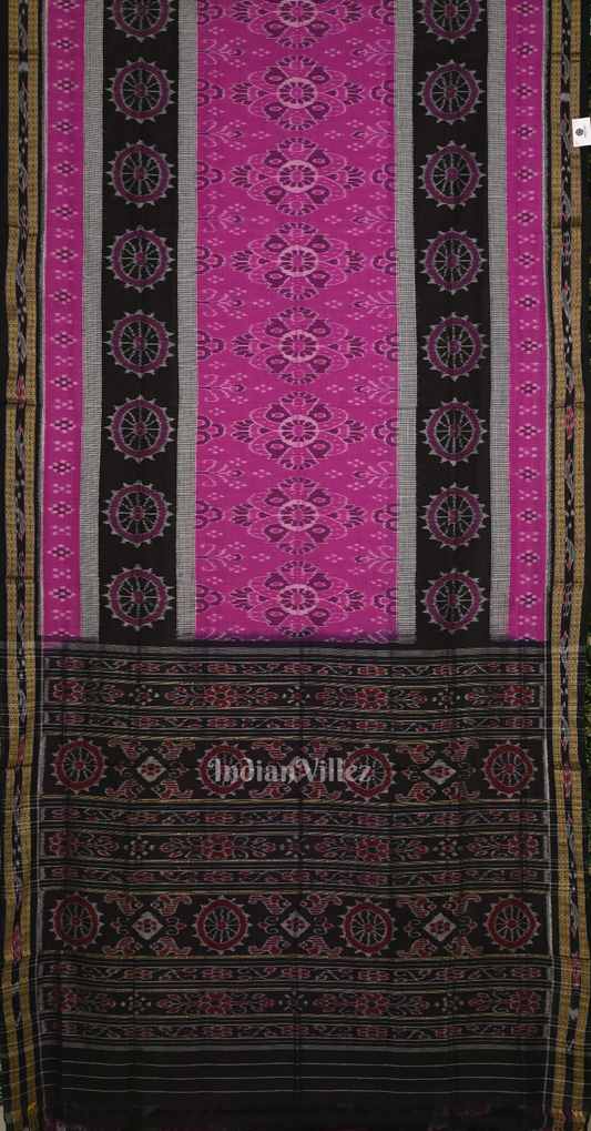 Rani Black Pasapali Border Odisha Ikat Sambalpuri Cotton Saree