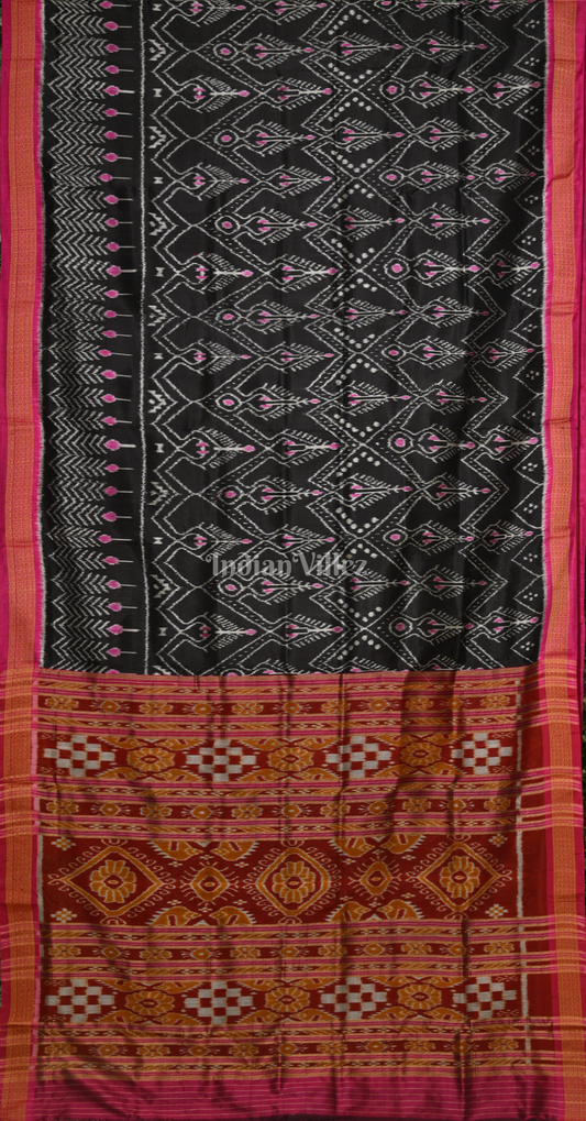 Black Magenta Pink Cambodian Inspired Odisha Ikat Khandua Silk Saree