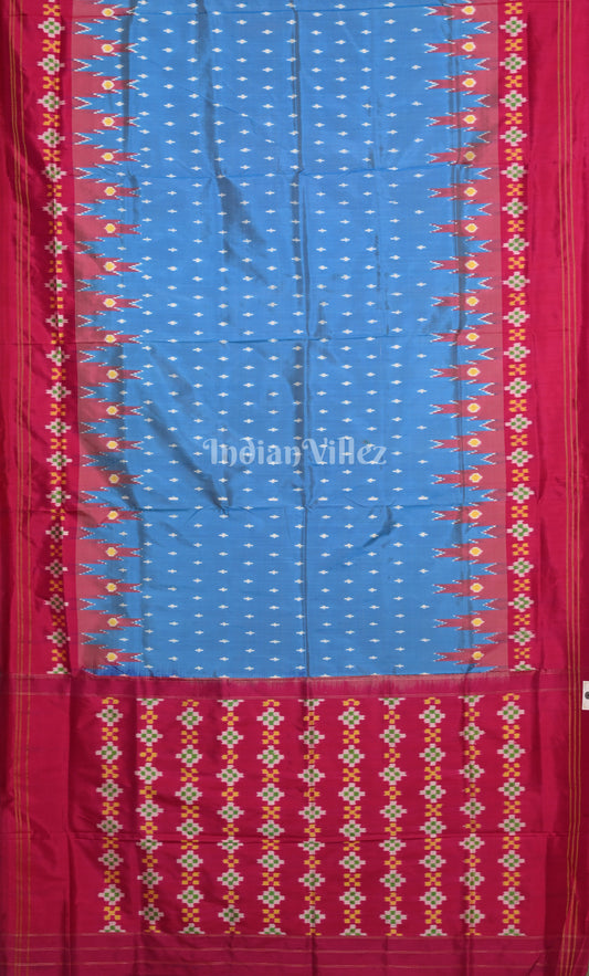 Sky Blue Rani Pink Pochampally Ikat Silk Saree