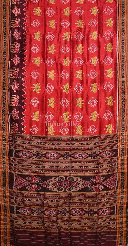 Red Coffee Nabarangi Nabakothi Odisha Ikat Khandua Silk Saree
