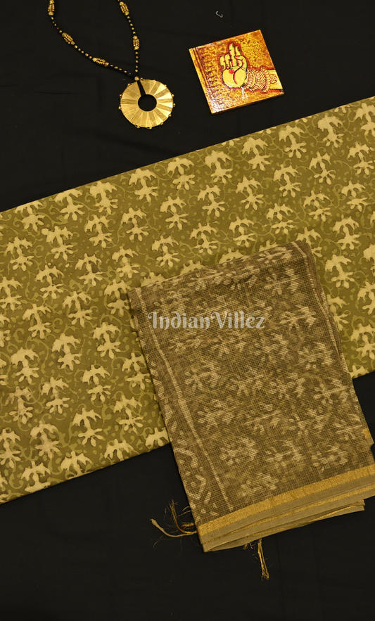 Mehendi Green Dabu Block Printed Cotton Suit Sets