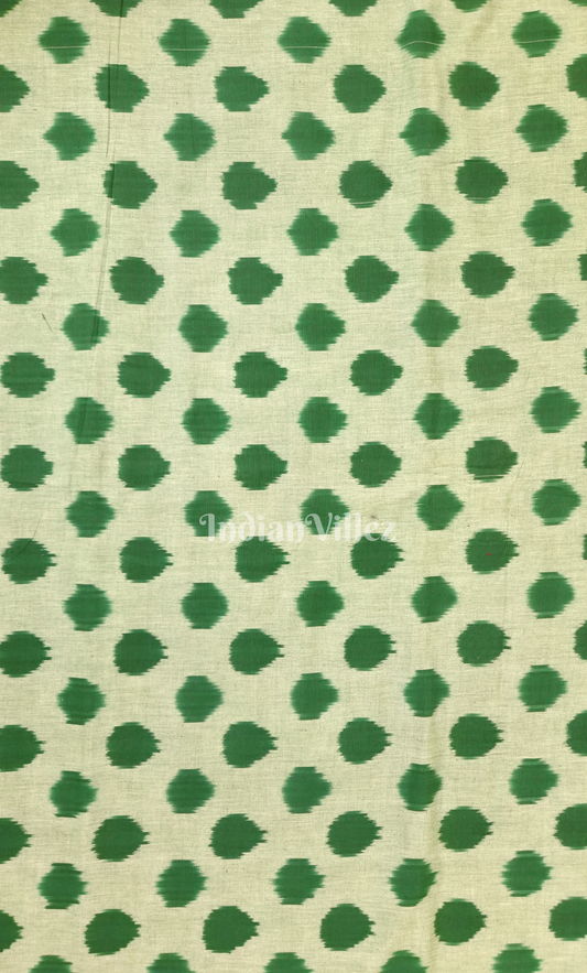 Sage Green Polka Pochampally Ikat Cotton Fabric