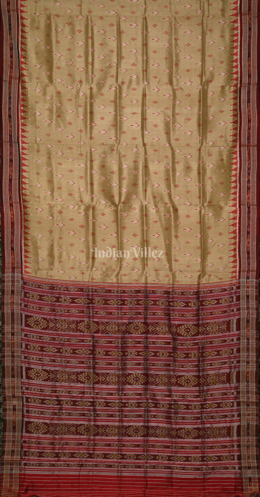 Beige Maroon Mayur Chandrika Odisha Ikat Khandua Silk Saree