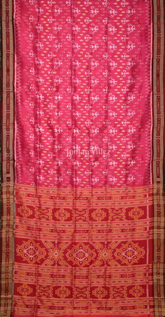 Rani Pink Red Tribal Theme Odisha Ikat Khandua Silk Saree