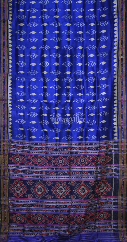 Royal Blue Sankha Motif Odisha Ikat Khandua Silk Saree