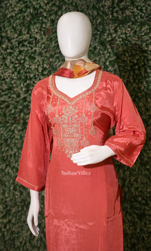 Red Embroidered Kurta Pant with Dupatta Set