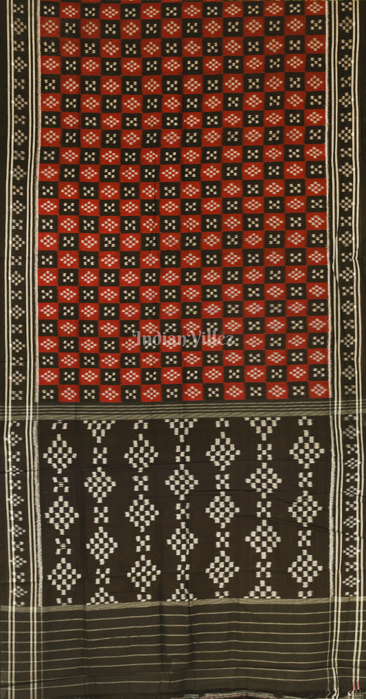 Maroon Black Mini pasapali Odisha Handloom Sambalpuri Ikat Cotton Saree
