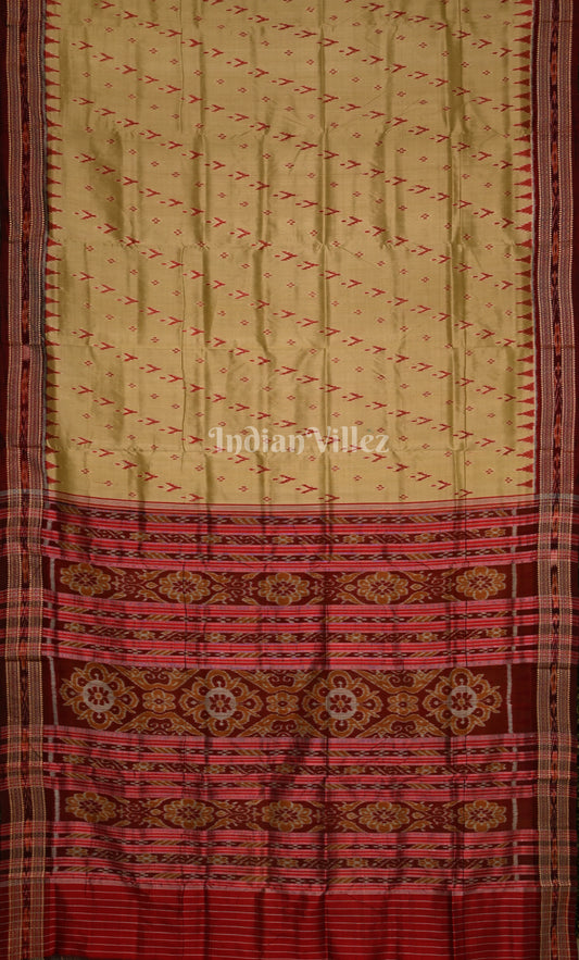 Cream Maroon Mayur Chandrika Odisha Ikat Khandua Silk Saree