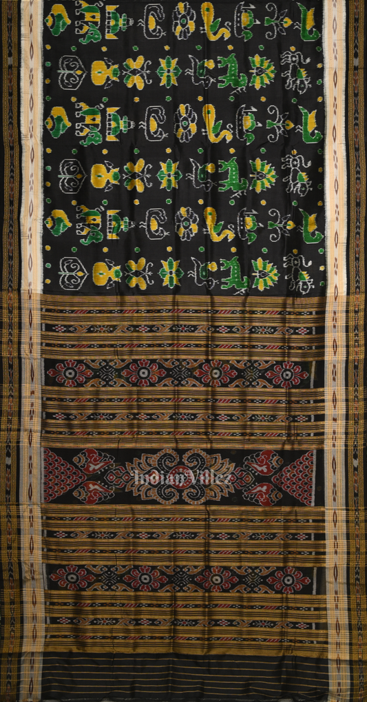 Black Nabarangi Nabakothi Odisha Ikat Khandua Silk Saree