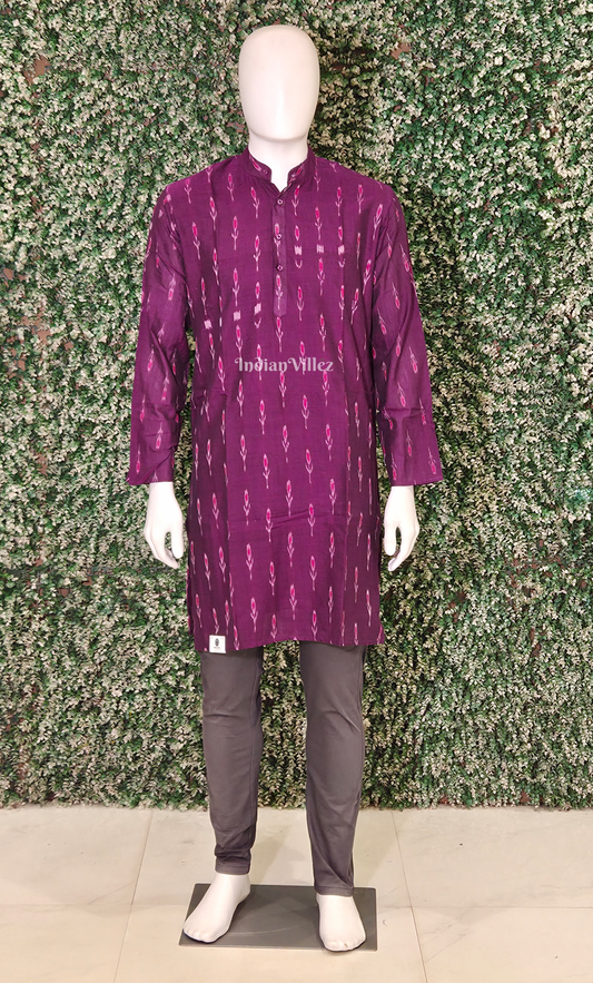 Purple Mayur Chandrika Odisha Ikat Cotton Kurta for Men