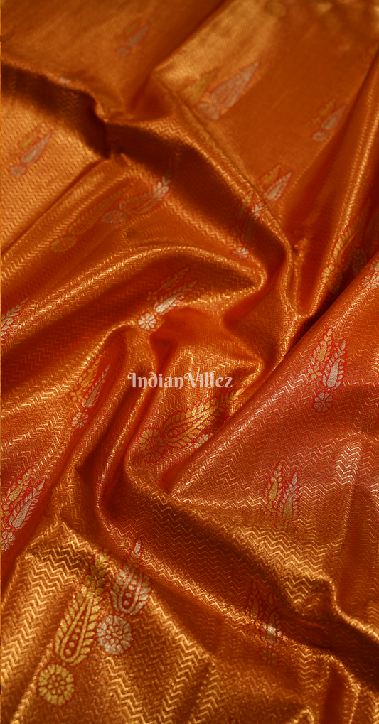 Exclusive Rust Orange Pure Kanjivaram Tissue Silk Saree