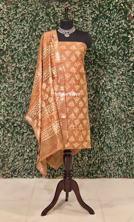 Brown Golden Dabu Block Printed Cortton Suit Sets