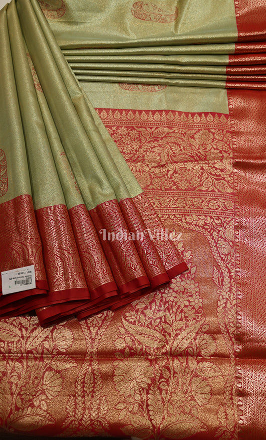 Mehendi Green Red Brocade Pure Kanjivaram Silk Saree