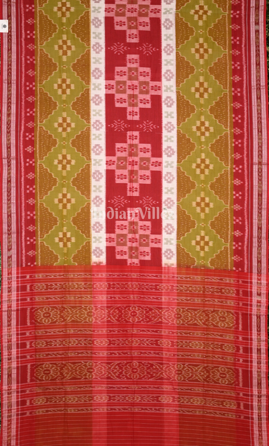 Green Red Pasapali Odisha Ikat Sambalpuri Cotton Saree