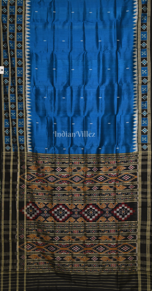 Blue Black Triple Border Pasapali Odisha Ikat Khandua Silk Saree