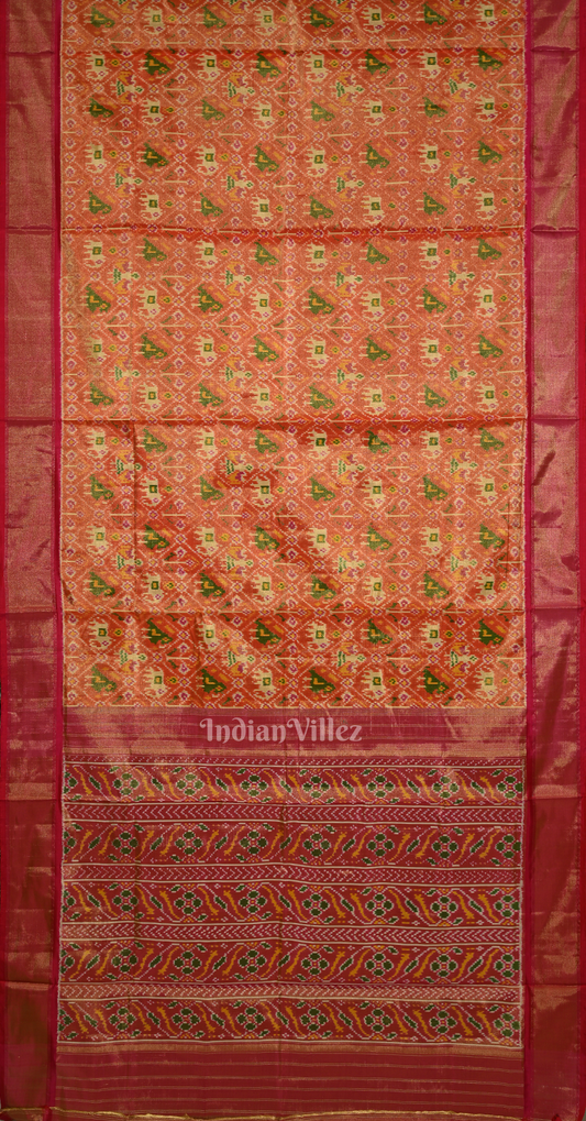 Orange Red Dual Tone Pochampally Ikat Silk Saree