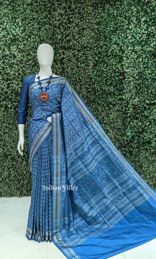 Sky Blue Odisha Ikat Sambalpuri Silk Saree