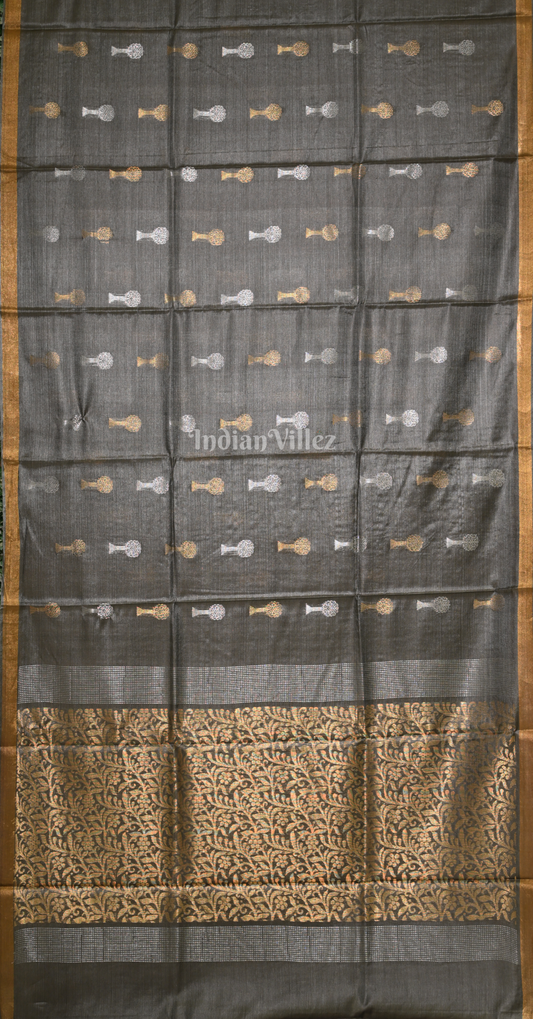 Grey Golden Pure Kanjivaram Soft Silk Saree