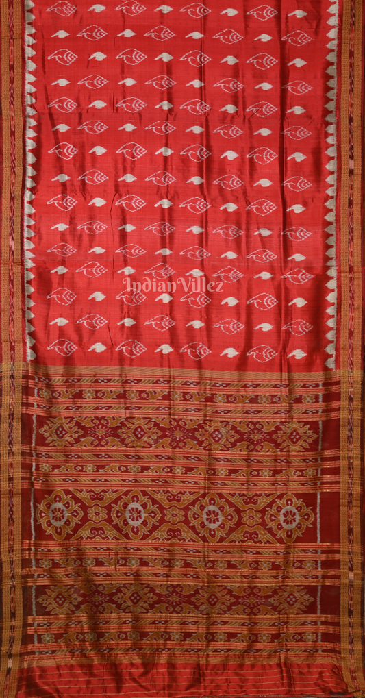 Red Maroon Sankha Motif Odisha Ikat Khandua Silk Saree