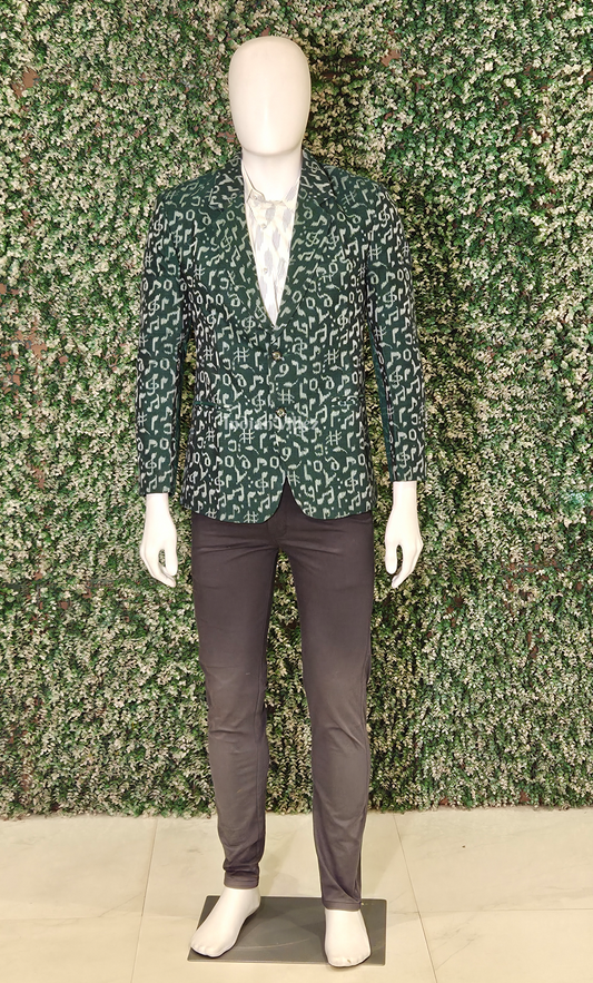 Green Musical Theme Odisha Ikat Men's Designer Blazer