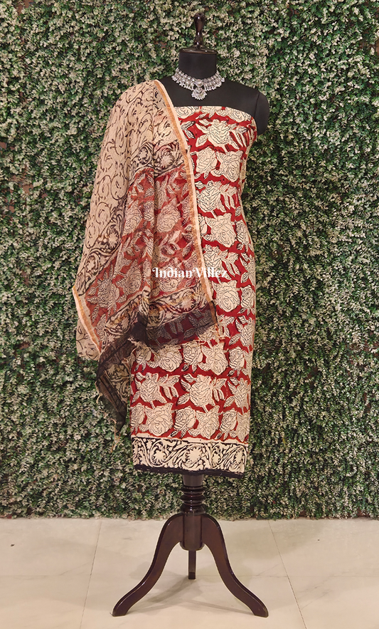 Maroon Cream Bagru Block Printed Cotton Suit Sets