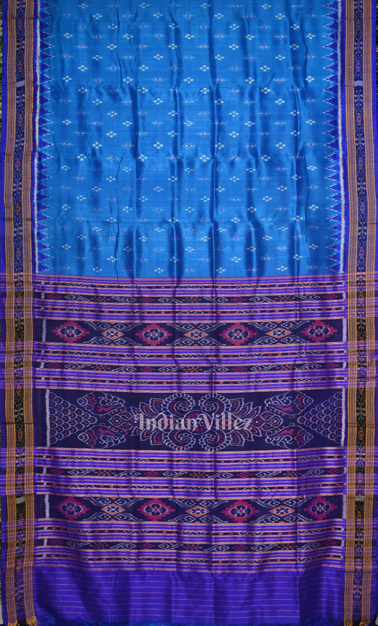 Blue Copper sulphate Odisha Ikat Khandua Silk Saree