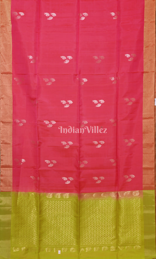 Rani Pink Mehendi Green Pure Kanjivaram Soft Silk Saree