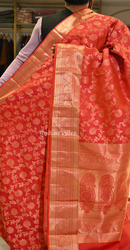 Exclusive Peach Pink Dual Tone Brocade Pure Kanjivaram Silk Saree