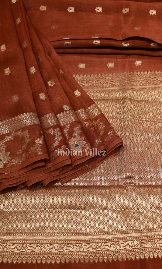 Maroon Red Dupion Meenakari Pure Banarasi Silk Saree