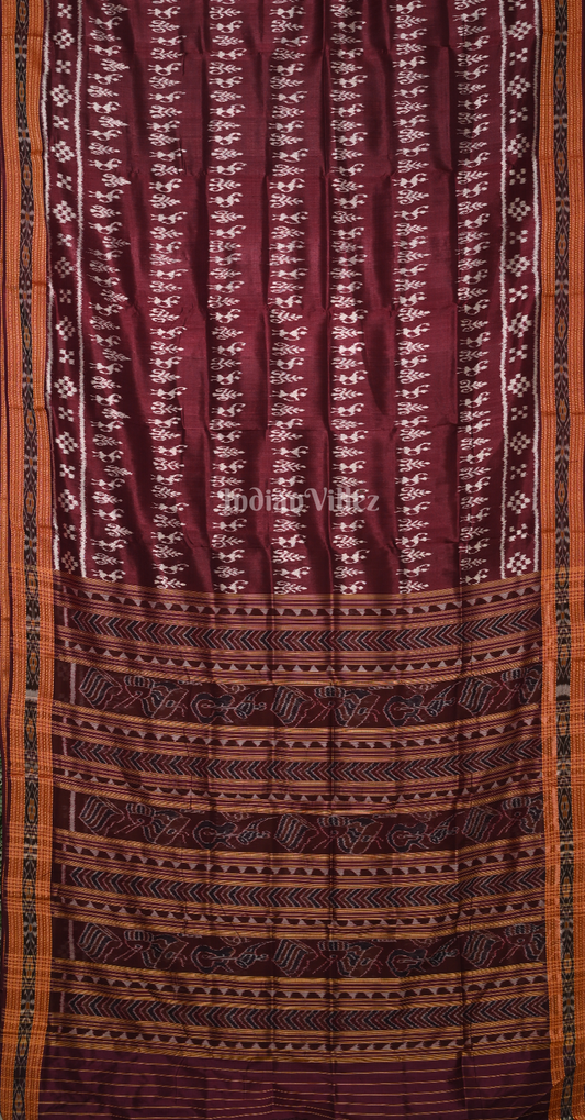 Maroon Tribal Theme Odisha Ikat Khandua Silk Saree with Pasapali Border