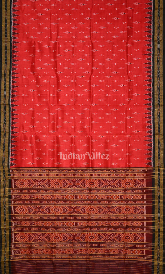 Red Black Mayur Chandrika Odisha Ikat Khandua Silk Saree