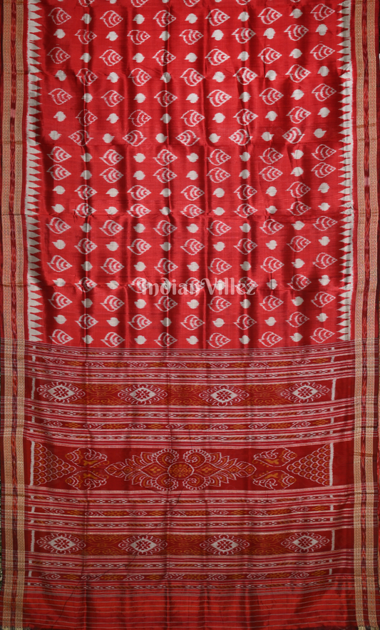 Maroon Red Sankha Design Odisha Ikat Khandua Silk Saree