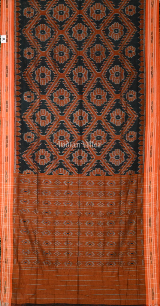 Bottle Green Brown Bada Phula Odisha Ikat Maniabandha Cotton Saree