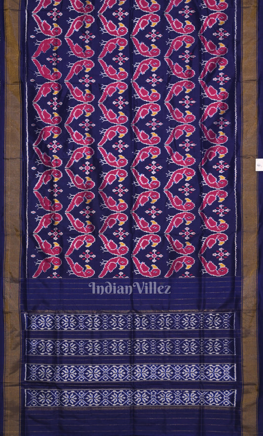 Pink Blue Pochampally Ikat Silk Saree